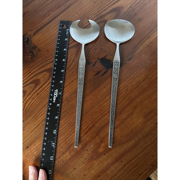 Japan Stainless Salad Serving Set MCM Mid Century Modern 11 in. - Picture 3 of 11